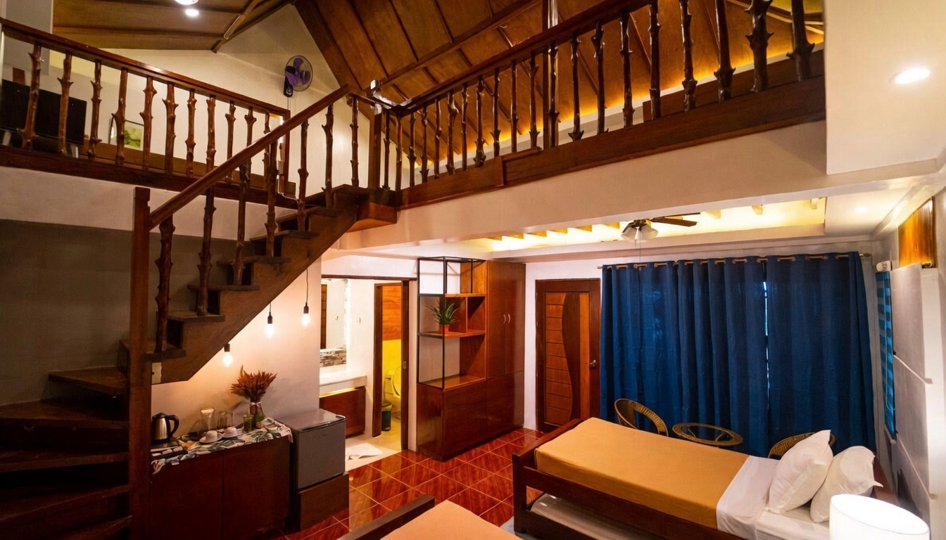 Premier loft room upper level bed at La Luz Beach Resort